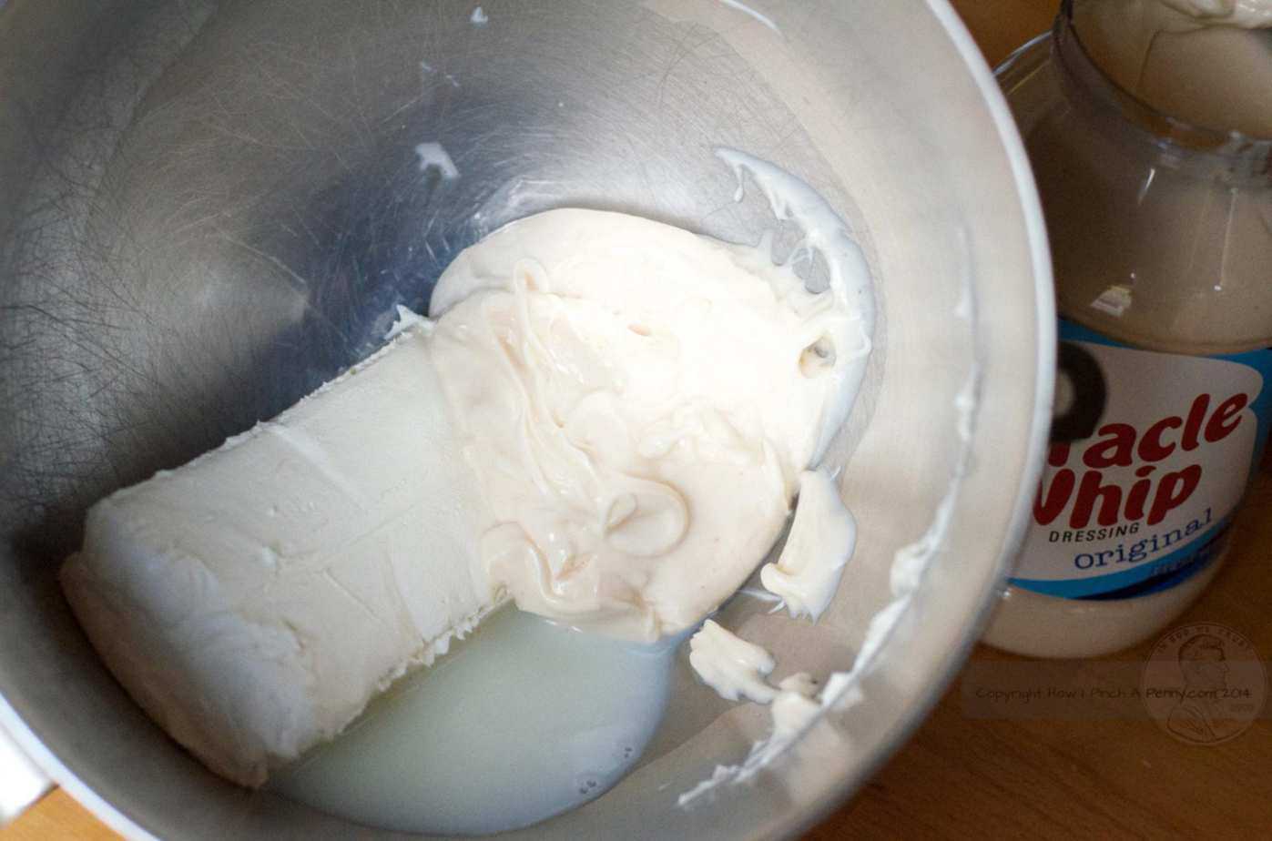 cream cheese and mayo in bowl