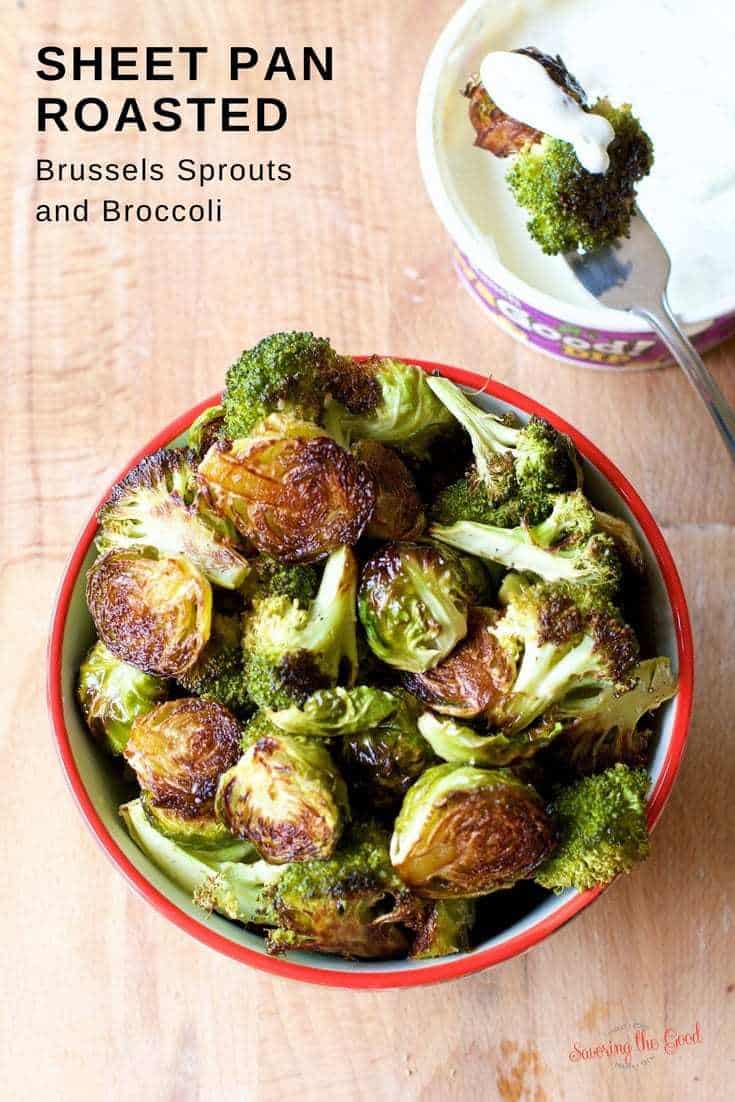 My favorite way to enjoy vegetables in the fall and winter is to roast them in a hot oven. Sheet pan roasted brussels sprouts and broccoli will change the way you eat vegetables. Did you know that by roasting vegetables it brings out and caramelizes their natural sugars? It is true! Food science. This sheet pan roasting method is amazing in every way.