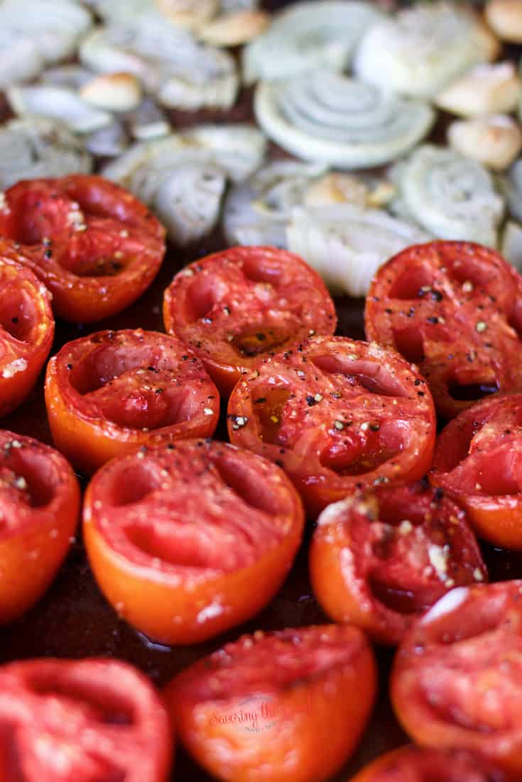 roasted plum tomatoes and onions