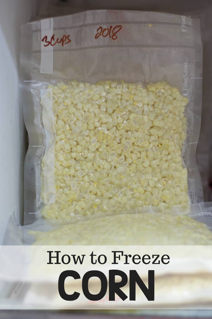 frozen freezer corn in FoodSaver bags in a freezer