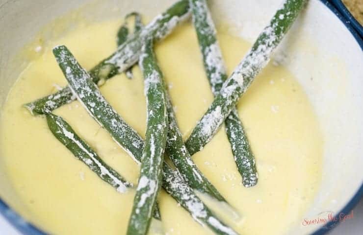 green beans in egg mixture
