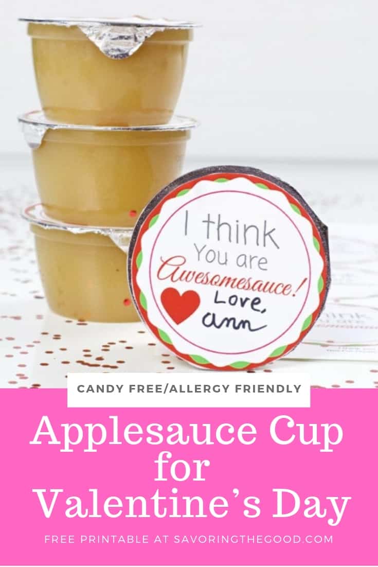 Applesauce Cup Valentine with free printable with pink text