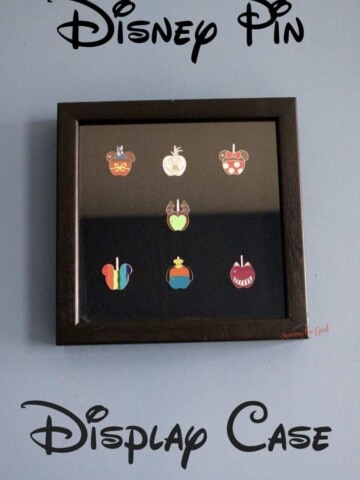 After collecting Disney pins you are probably wondering how to make a Disney pin board. Alternate to a Disney cork board for displaying your collector pins, I show you how to make a DIY Disney pin shadow box. A simple DIY Disney pin display case for any room in your home. Disney pin trading on display as a work of art.