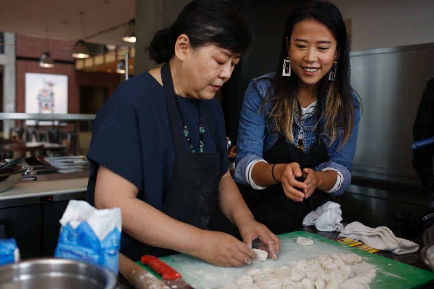 Short film "BAO" Director Domee Shi with her mother Ningsha Zhong shows the production team how to make dumplings, as seen on September 7, 2017 at Pixar Animation Studios in Emeryville, Calif.