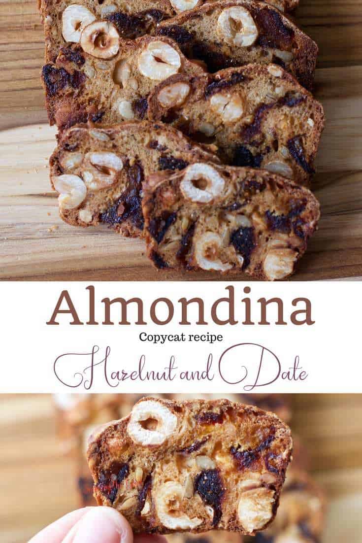 Almondina Hazelnut Date Thins with a close up of the crisp