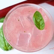 Rhubarb Basil Smash in a rocks class, top down photo