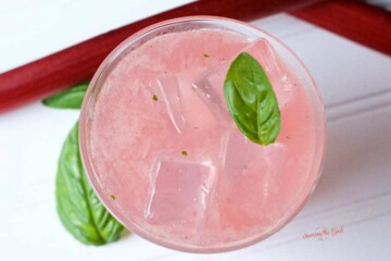 Rhubarb Basil Smash in a rocks class, top down photo