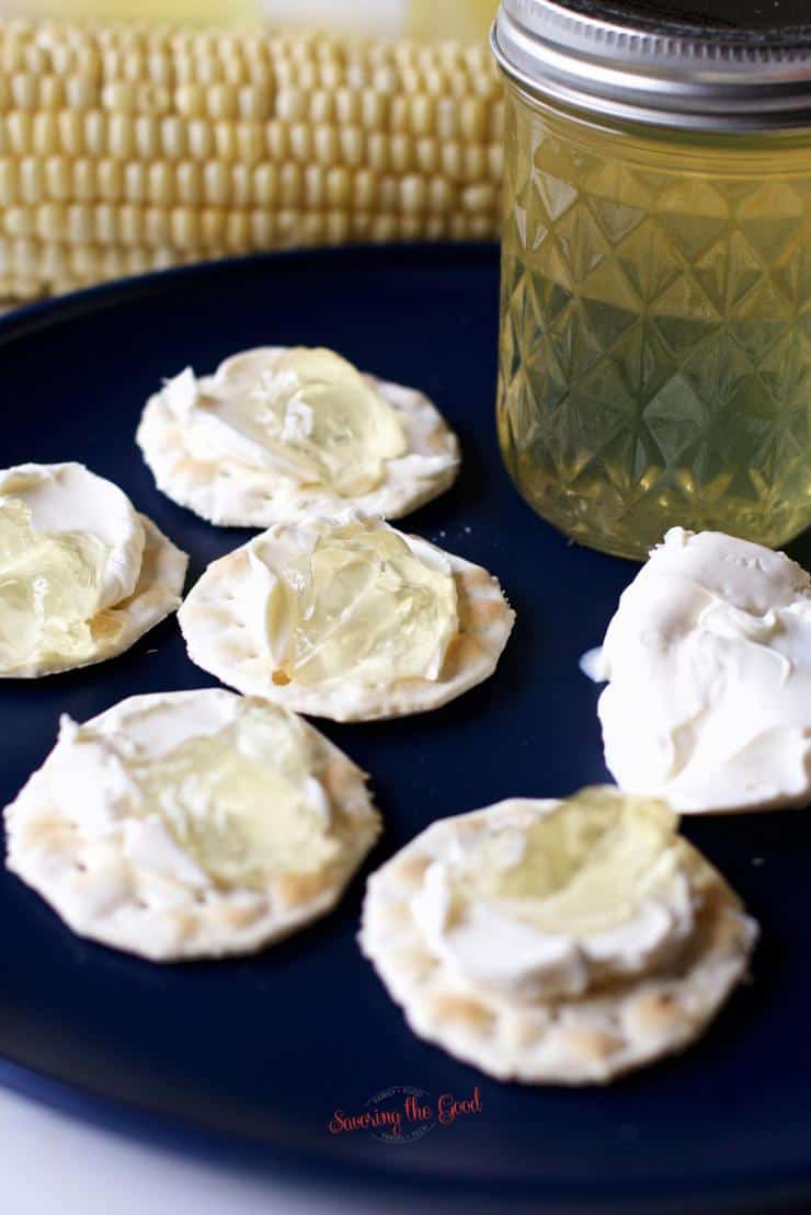 Corn Cob Jelly with cream cheese and water crackers