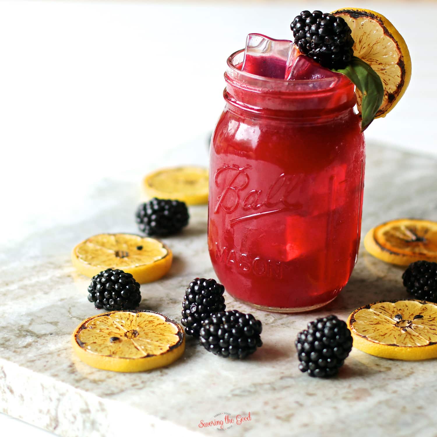 Blackberry Bourbon Lemonade Recipe in a mason jar glass