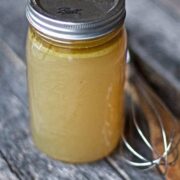 homemade turkey stock in a quart canning jar