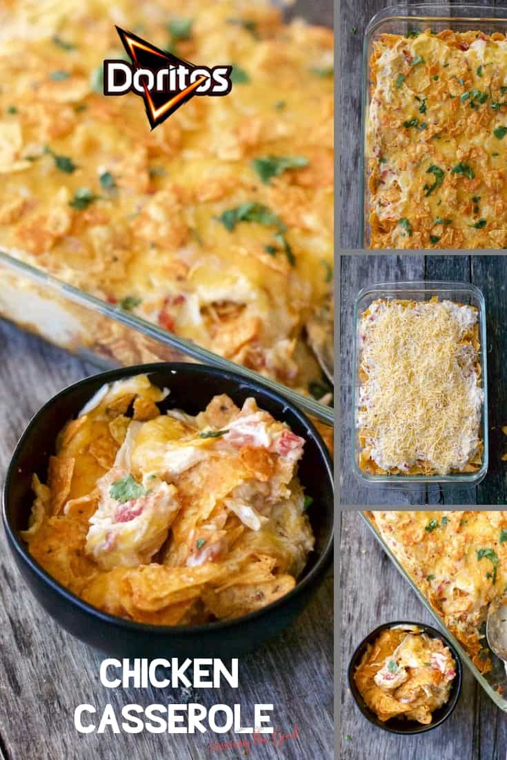 Dorito Chicken Casserole collate with text for Pinterest