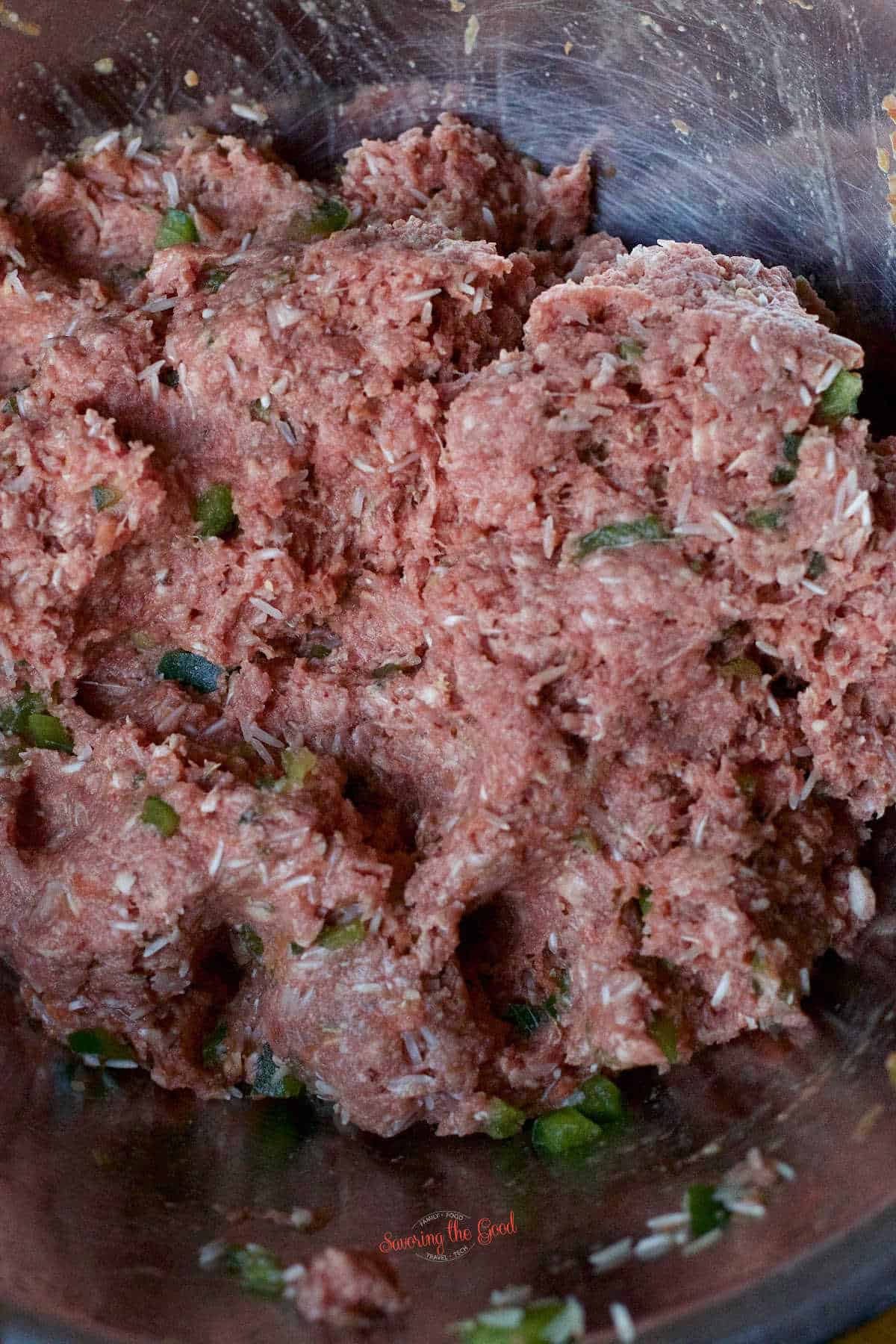 cabbage roll meat filling in a bowl