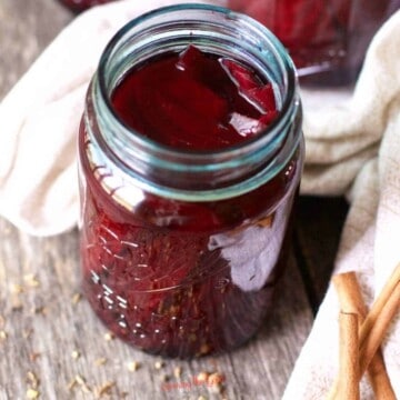 Red Pickled Beets in a mason canning jar