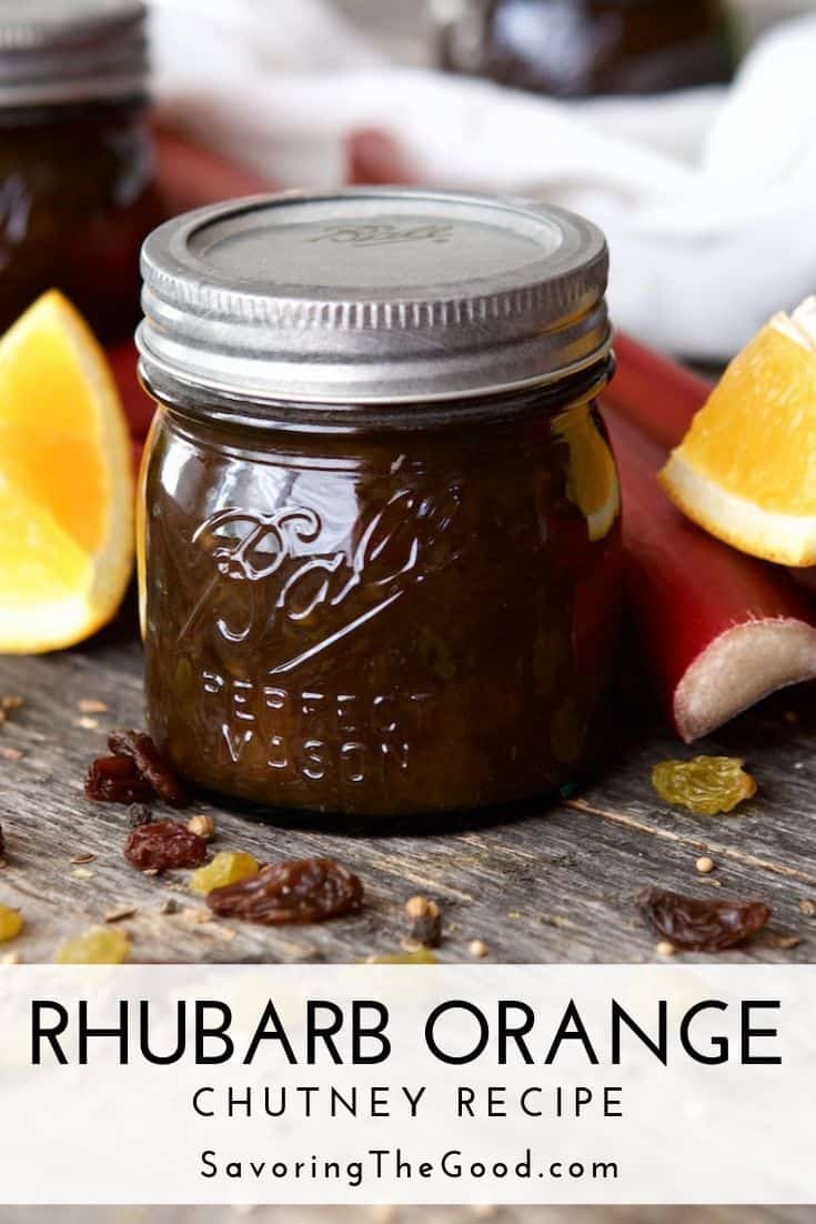 A jar of homemade rhubarb orange chutney