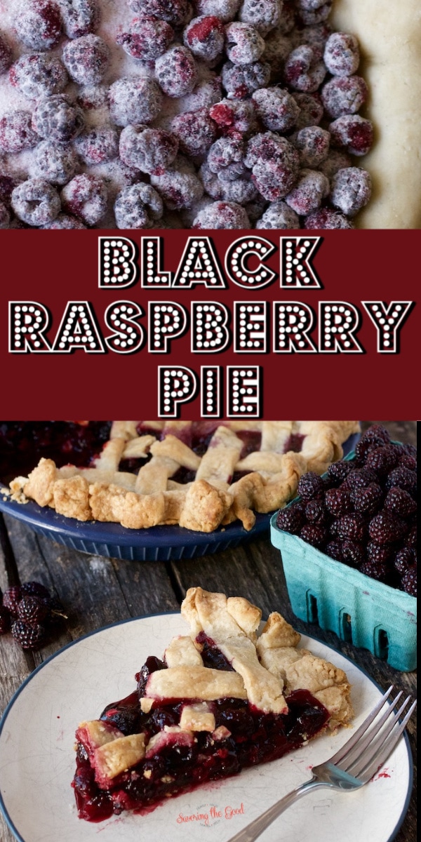 A tantalizing slice of black raspberry pie, perfectly placed on a plate and ready to be savored with a fork.