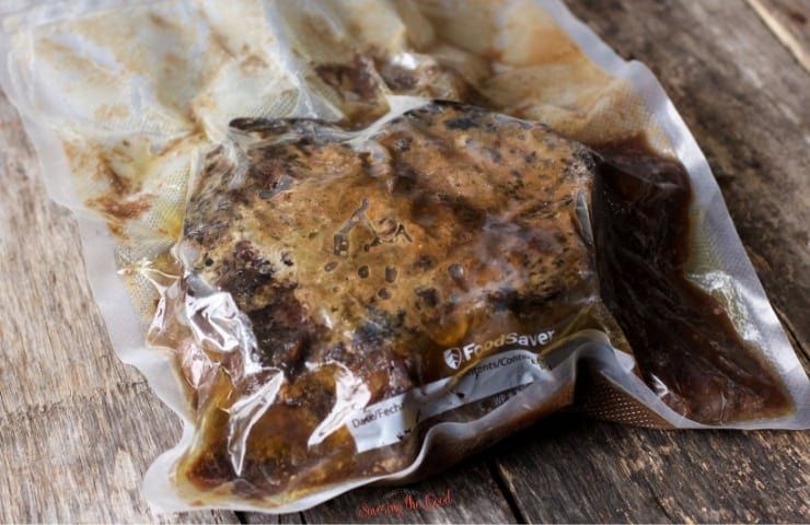 Sous Vide Mississippi Pot Roast in a sous vide bag with purge