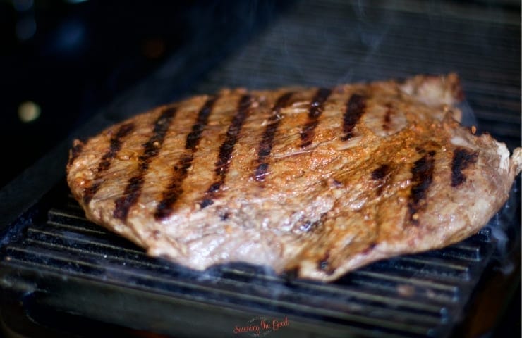 sous vide flank steak on a grill pan with grill marks