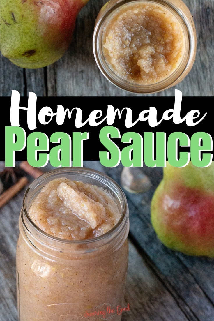 Delicious homemade pear sauce in a mason jar, made using a special pear sauce recipe.