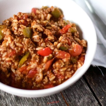 Stuffed Pepper Soup in a white bowl