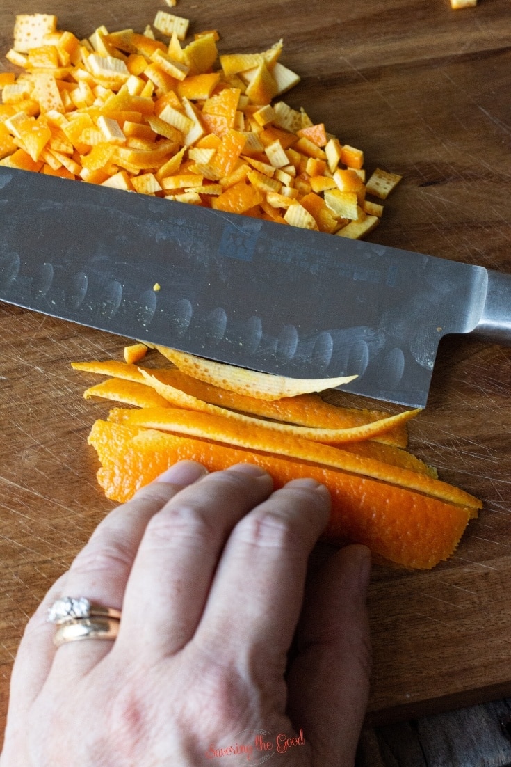 how to slice orange peel for dicing.