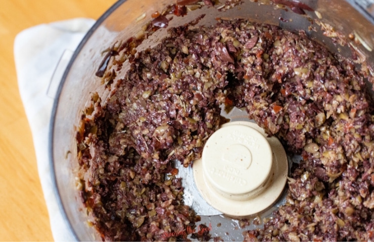 Olive tapenade in a food processor