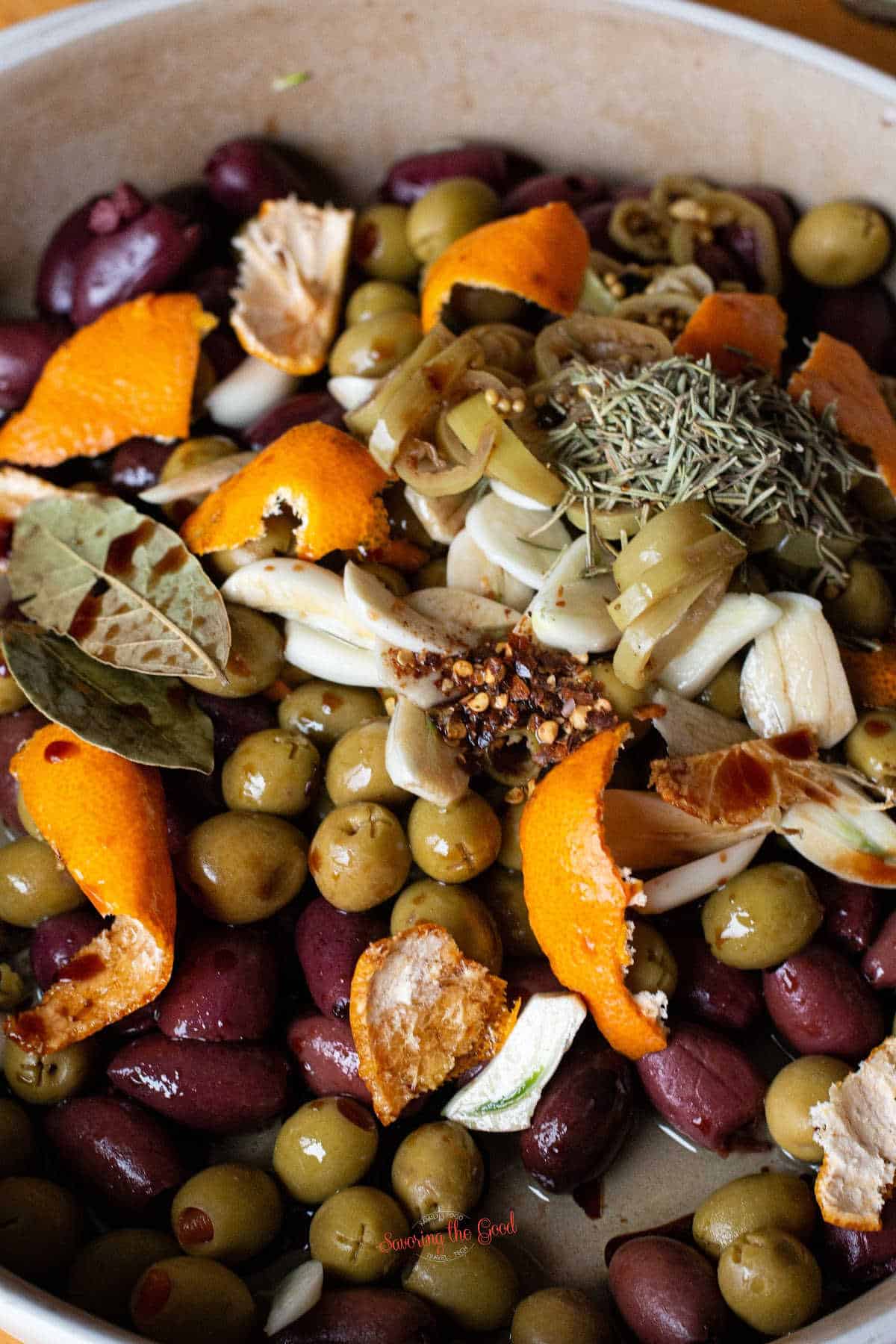 ingredients for warm olives assembled