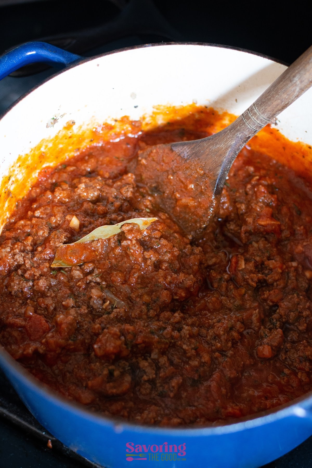 tomato sauce added to the pot