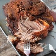 sous vide pork shoulder recipe on a sheet pan