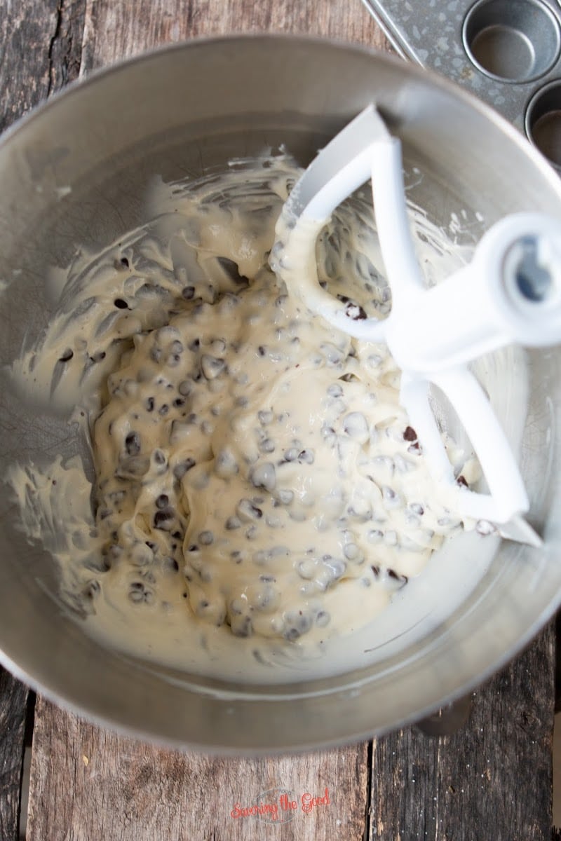 Black Bottom Cupcakes cream cheese mixture with chocolate chips