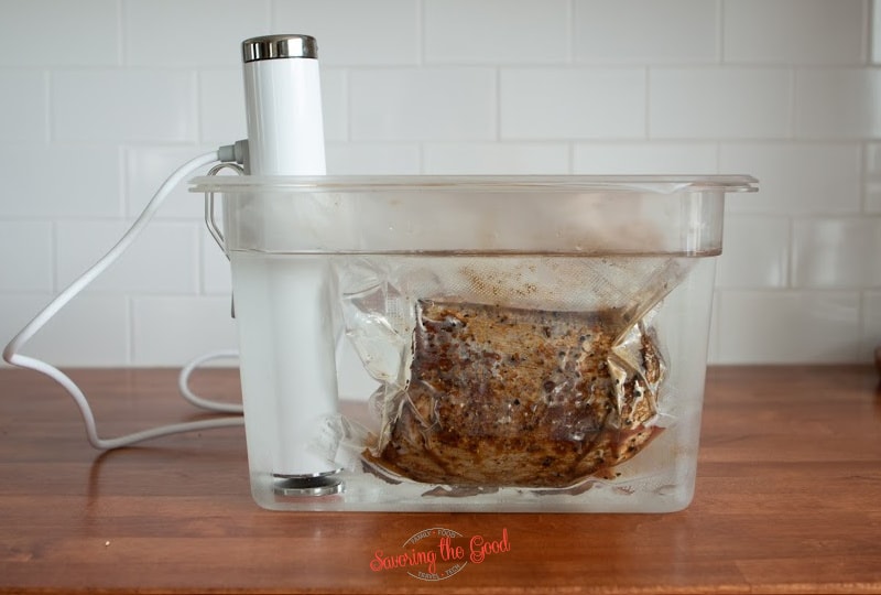 sous vide chuck roast in a chef steps water bath