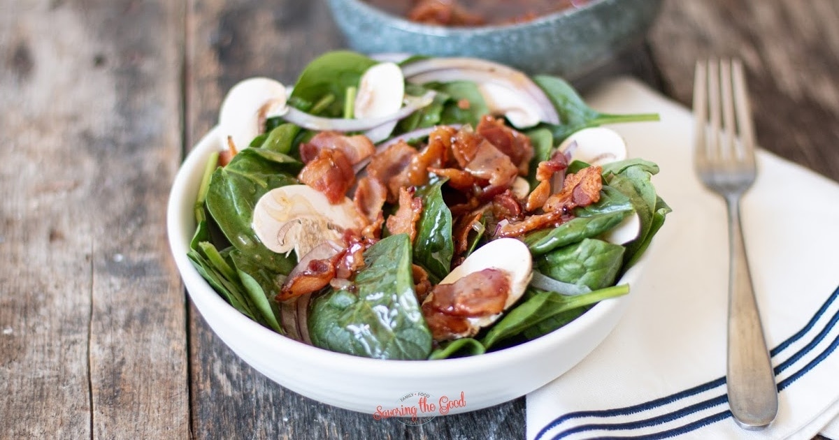 Hot Bacon Dressing on spinach salad social image