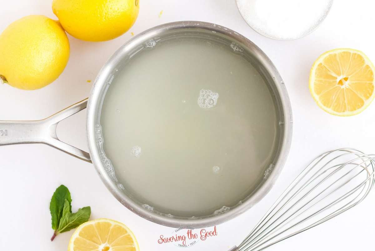 Lemonade Popsicle ingredients in a sauce pan