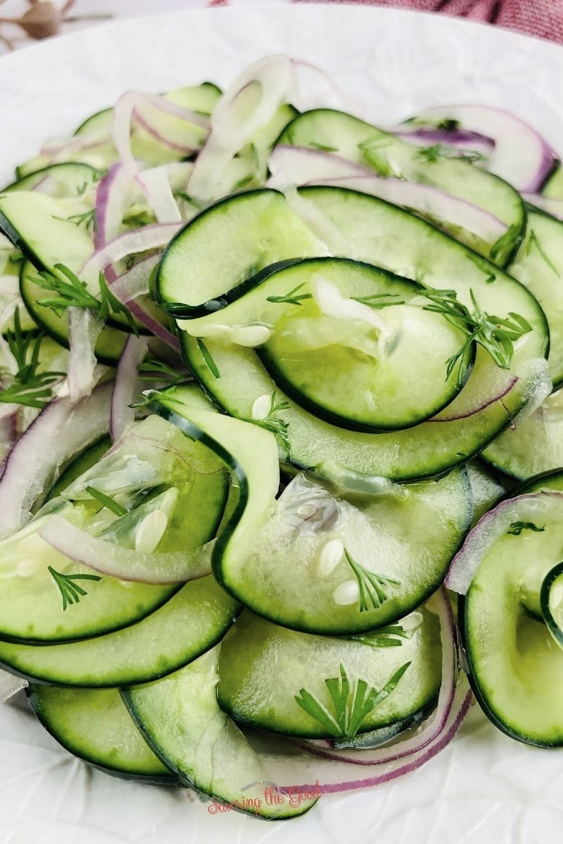 close up of Cucumber Onion Salad Recipe