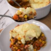 turkey shepherd’s Pie bite on a fork square image