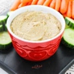 Eggplant Dip in a red bowl