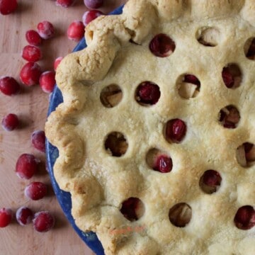 cranberry apple pie square image with cranberry garnish