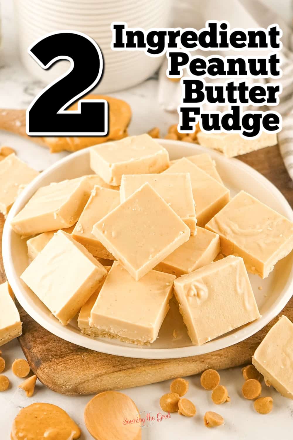 2 ingredient peanut butter fudge on a plate.