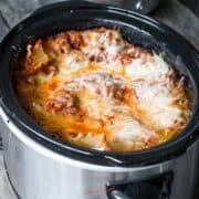 square image of a crockpot lasagna.