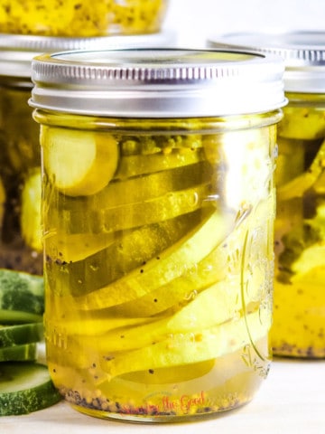 Bread And Butter Pickles in a canning jar, square image