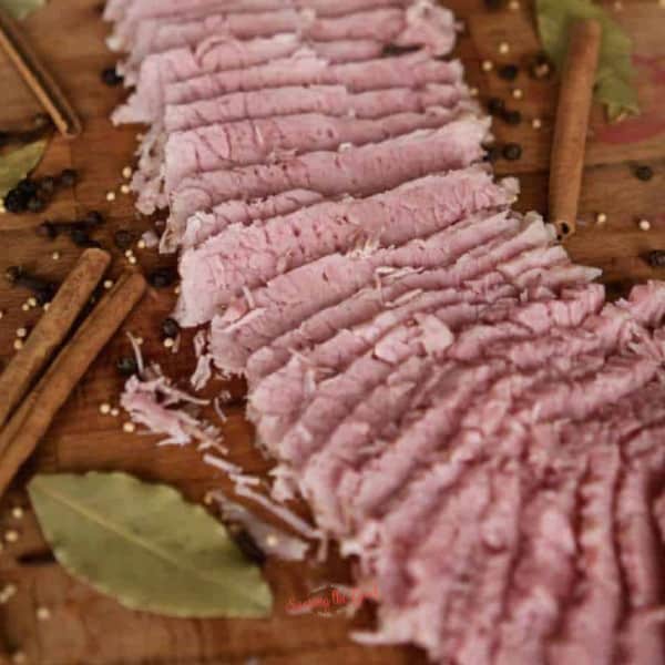 sous vide corned beef on a cutting board