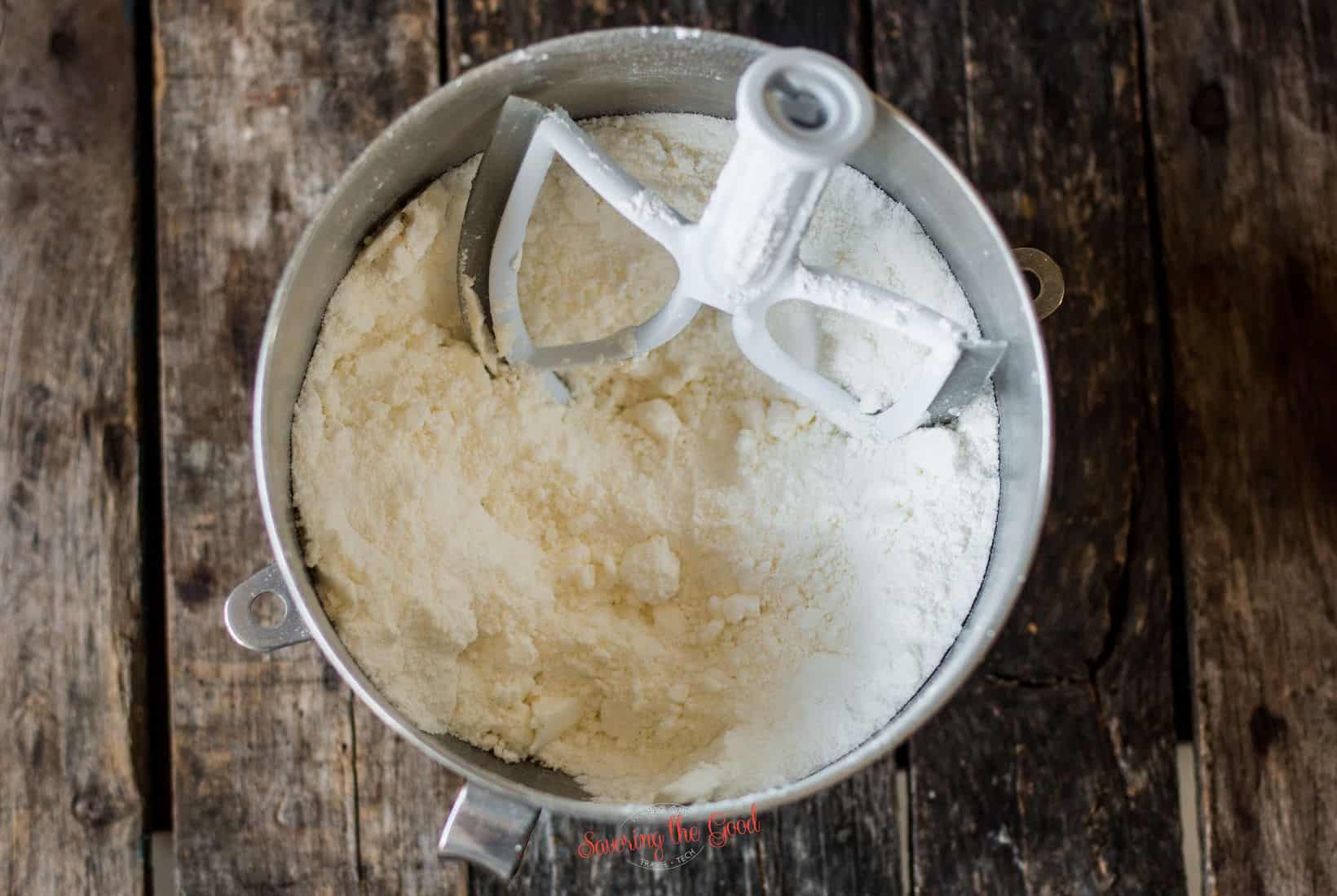 butter and powdered sugar in a stand mixer