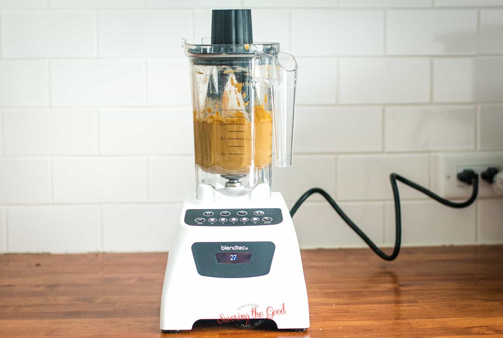 blendtech high speed blender with nut butter attachment and Sunflower Butter in the bowl