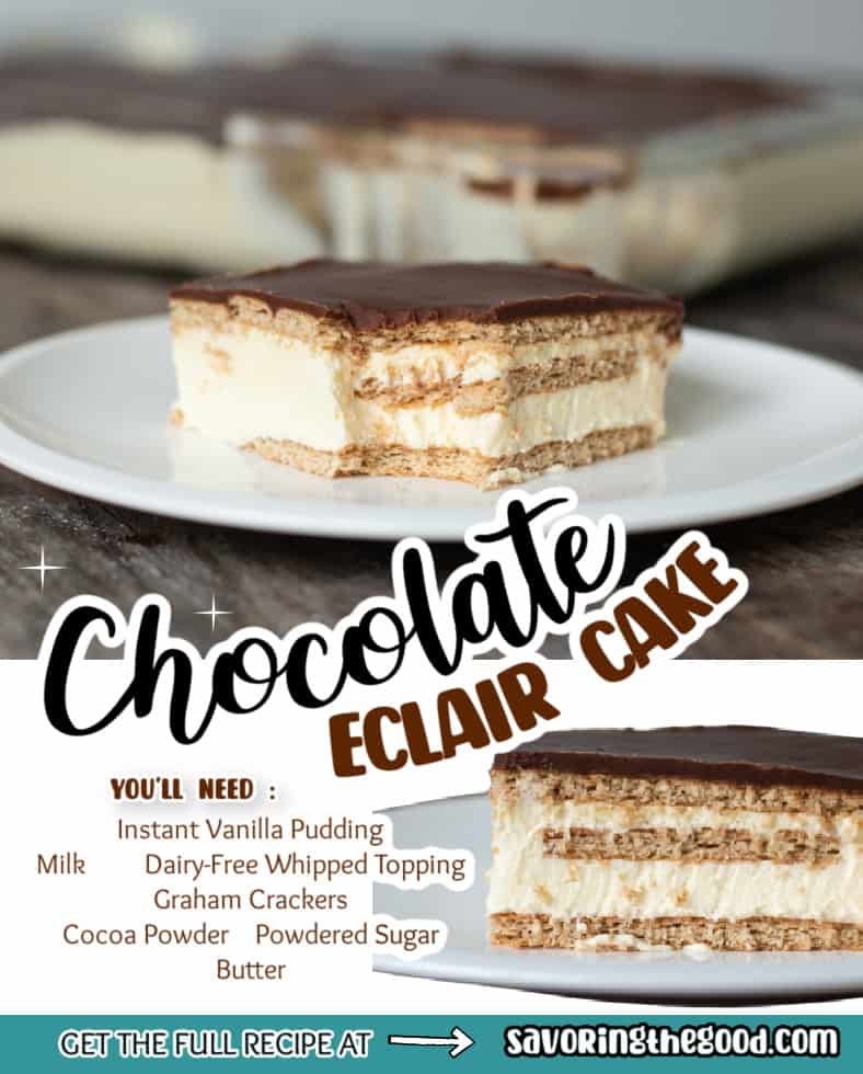 chocolate eclair cake recipe facebook image.