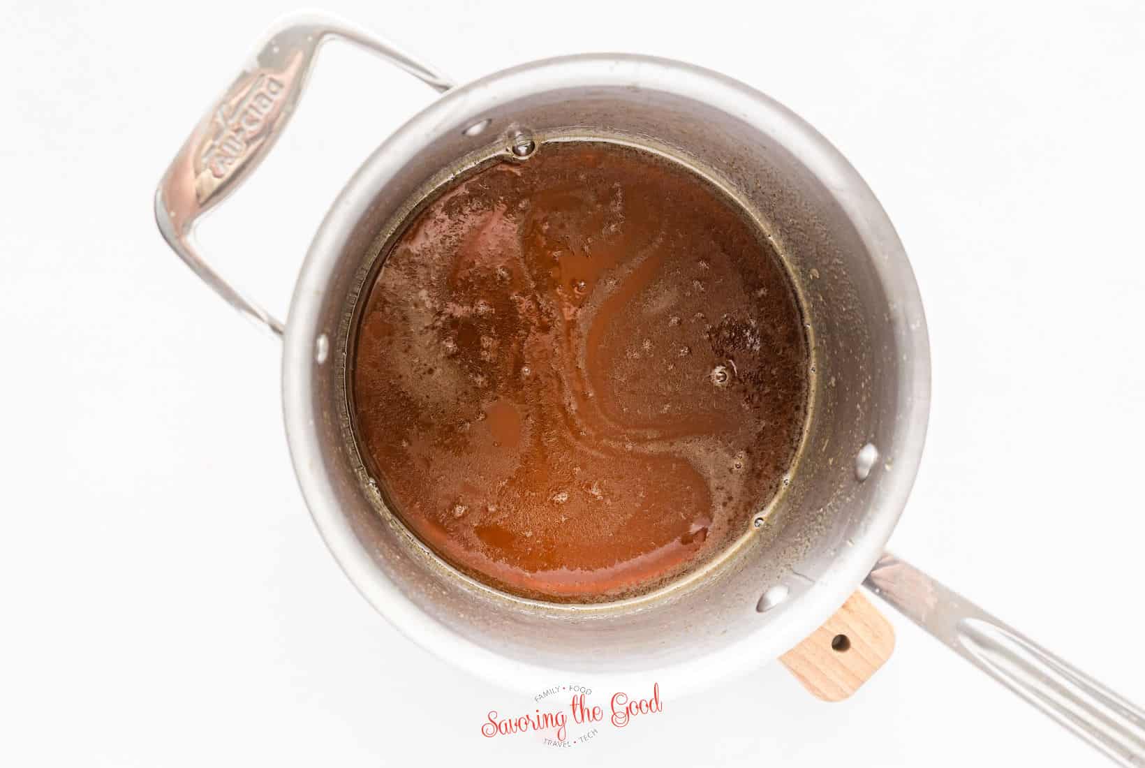 brown sugar glaze in an all-clad pan.