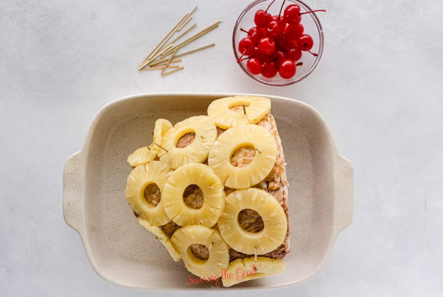 Pineapple Glazed Ham with Brown Sugar & Cherries