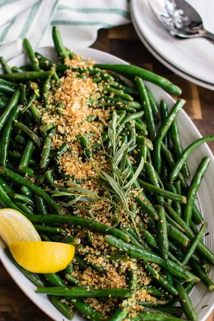 sautéed string beans with tarragon and garlic breadcrumbs.