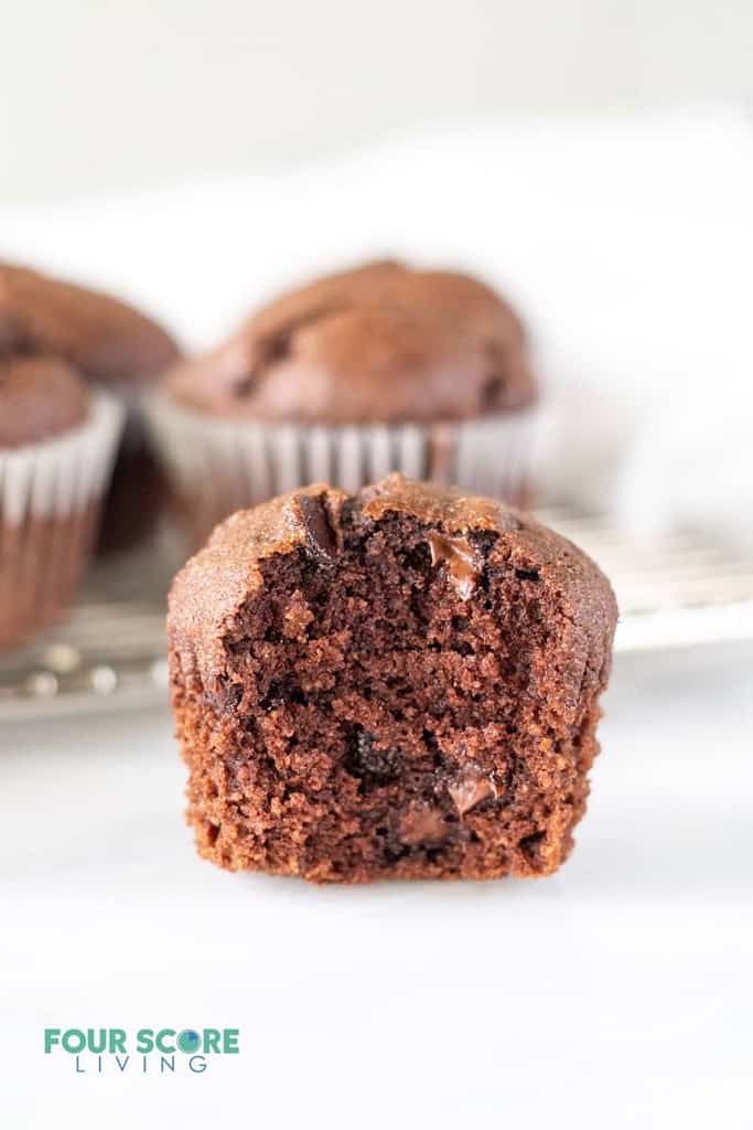 Chocolate Muffins keto with a bite taken out.