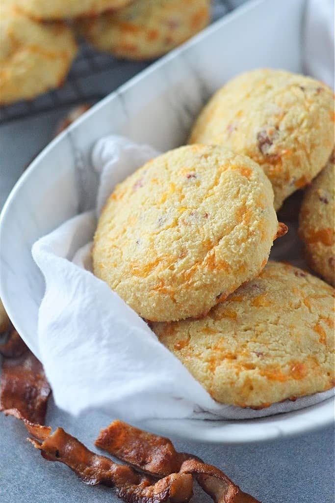 keto Bacon _ Cheese Biscuits in a basket.