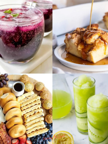 A collage of pictures of drinks and desserts.