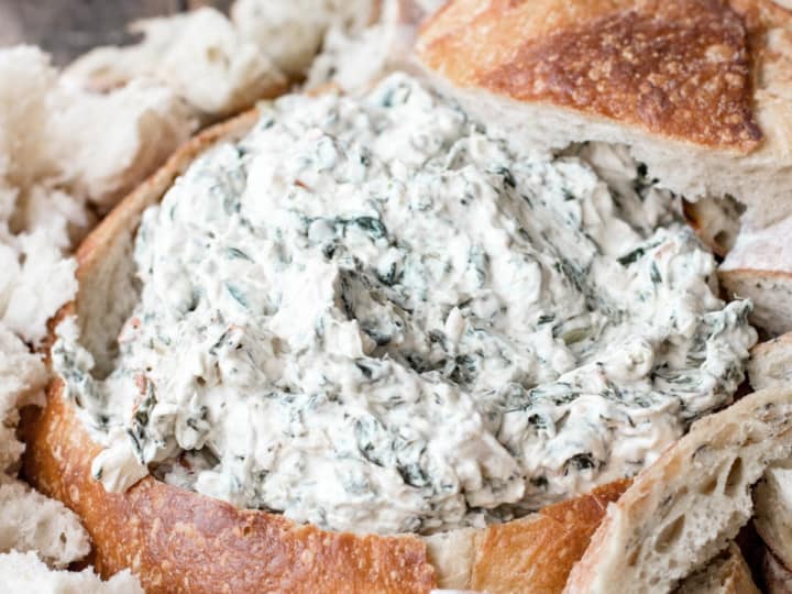 knorr spinach dip in a bread bowl.